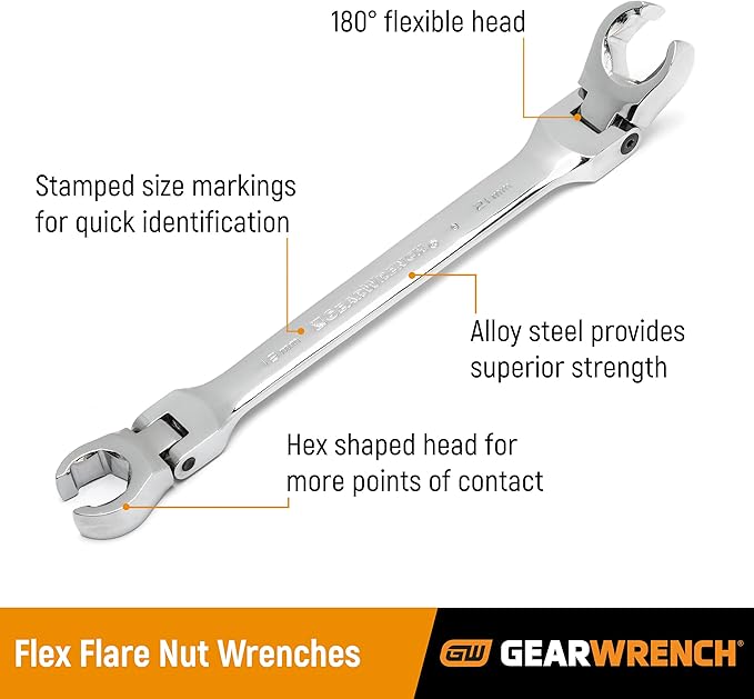 GEARWRENCH 5 Pc. Flex Head Flare Nut Wrench Set, SAE - 81910