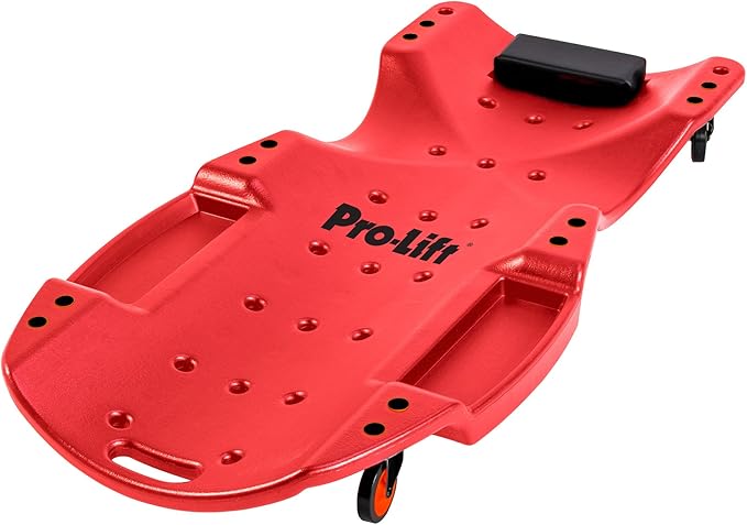 Pro-LifT C-6048 Mechanic Plastic Creeper 48 Inch - Blow Molded Ergonomic HDPE Body with Padded Headrest & Dual Tool Trays - 440 Lbs Capacity Red