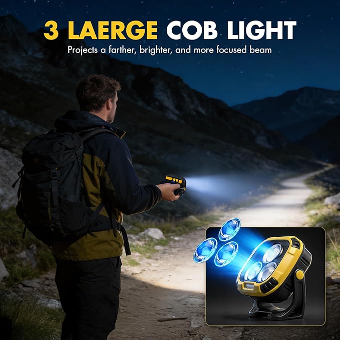 6000mAh Magnetic Work Light Rechargeable, 4000LM Magnetic Light with Hook, IP65 Waterproof, 30H Runtime, Portable LED Work Light for Car Repair, Job Site Lighting, Emergency(Yellow)