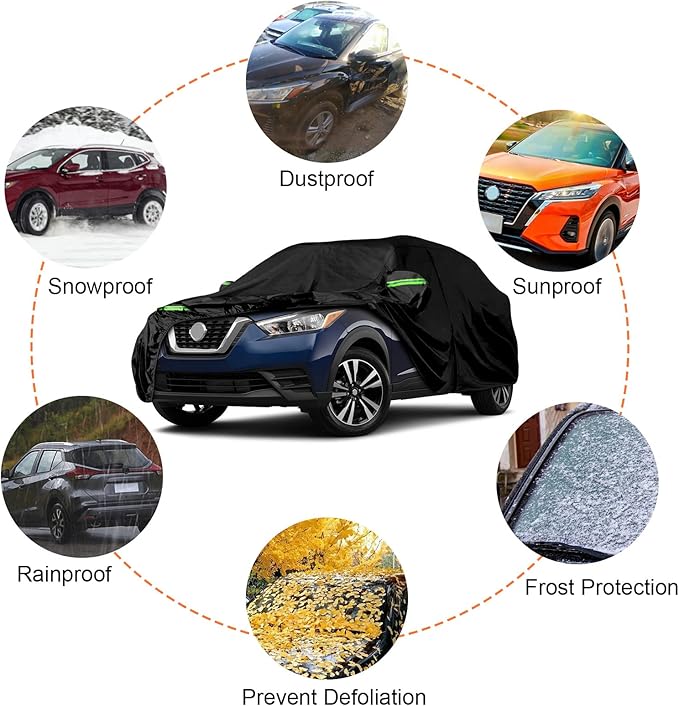 Waterproof Car Covers Replace for 2016-2024 Nissan Kicks, 6 Layers All Weather Custom-fit Car Cover with Zipper Door & Windproof Bands for Snow Rain Dust Hail Protection (Kicks)