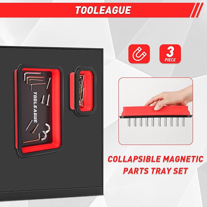 TOOLEAGUE 3Pcs Collapsible Magnetic Parts Tray Set with 15Lb Magnetic Pickup Pen,3 Different Size Silicone Foldable Tool for Organizing Screw Bolts Nuts Washers Pins and Other Small Metal Parts
