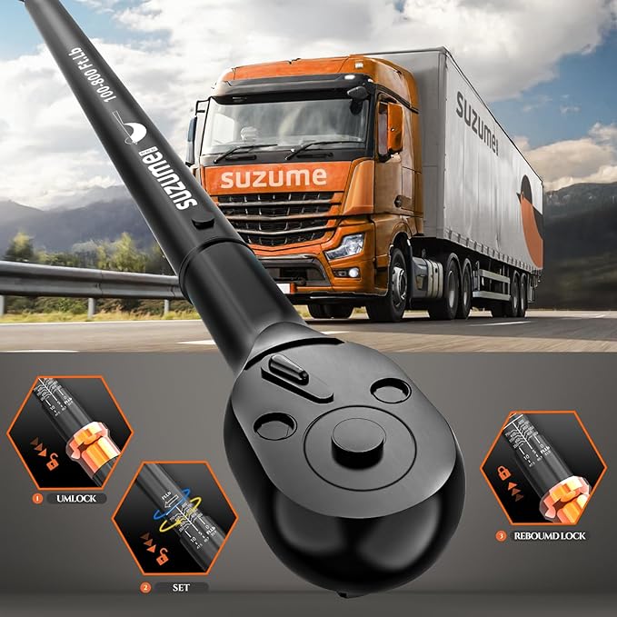 SUZUME 3/4 Inch Torque Wrench (100-800 Ft.Lb/ 135.6-1084.8 N.m) ±3% Accuracy Dual Scales 10K+ Fatigue Tests Ratchet Head Stays Intact for Heavy Equipment,Truck, Construction Machinery,Tractors