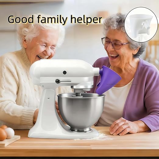 Flour Funnel for KitchenAid Mixer - Compatible with 5 Qt & 4.5 Qt Bowl-Lift Models | Dishwasher Safe, Anti-Splash Design for Mess-Free Baking | Includes 2-Piece Set (Black)