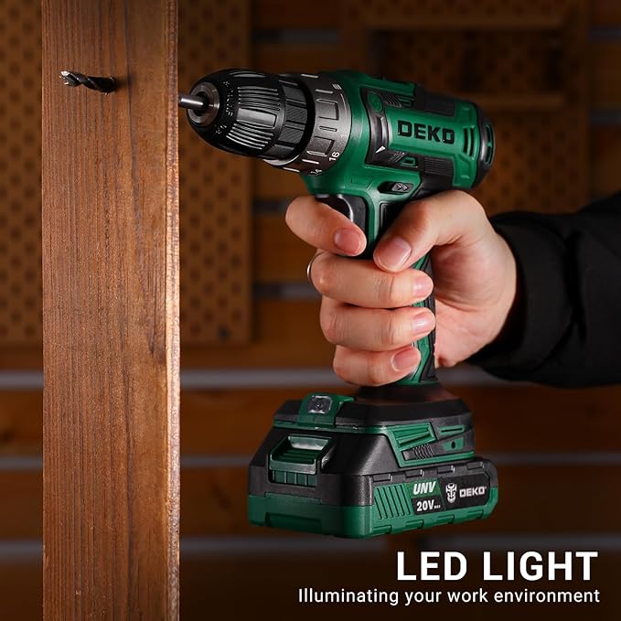 Power Drill Cordless: DEKO PRO Cordless Drill 20V Electric Power Drills Set Tool for Women with Battery and Charger 20 Volt Drills Driver Kit Green