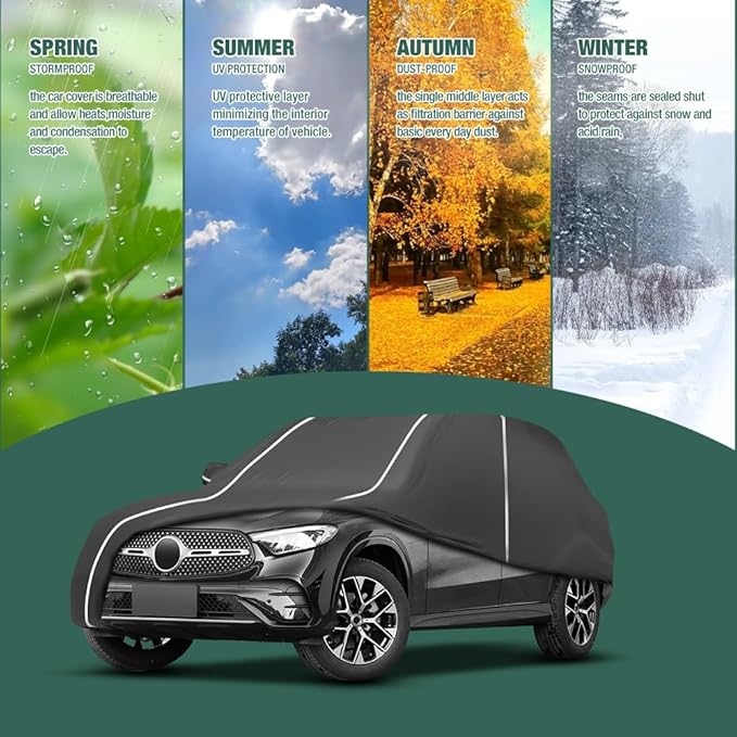 Fluorescent Strip Design 6 Layers Waterproof Car Cover Compatible for Mercedes Benz GLC 300 350e 2016-2024 All Weather Full Car Cover with Storage Bag