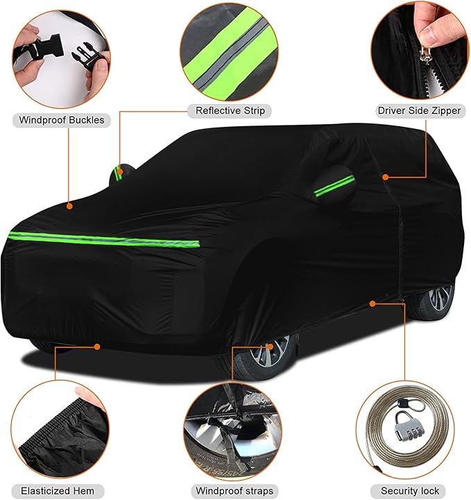 Waterproof Car Covers Replace for 1984-2007 Dodge Grand Caravan and Chrysler Town Town & Country Minivans, 6 Layers All Weather Car Cover with Zipper Door for Snow Rain Dust Protection