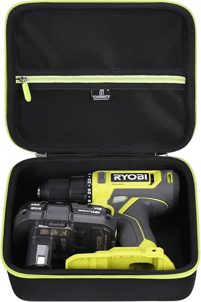 Hard Storage Case for RYOBI ONE+ 18V Cordless 1/2 in. Drill PCL206B - Travel Case for RYOBI ONE+ 18V Cordless 1/4 in/18V,3/8 in Driver(Box for Sale) (Black & Green)