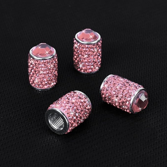 ToBeQueen Bling Tire Valve Caps, 4 Pack Handmade Crystal Rhinestone Diamond Sparkly Tire cCover Universal Dustproof Light Pink Car Accessories for Car/SUV/Motorcycle/Bike(Pink)