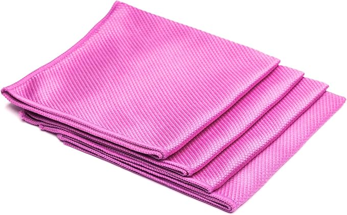 Crystal Clear Diamond Weave Glass & Chrome Microfiber Towels 12-Pack | 300 GSM 16x16 | Streak-Free Final Finish for Windows, Mirrors & Polished Surfaces (Pink)