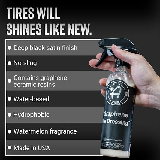 Adam's Polishes Graphene Tire Dressing - Deep Black Finish W/Graphene Non Greasy Car Detailing Use W/Tire Applicator After Tire Cleaner & Wheel Cleaner | Ceramic Coating Like Tire Protection (2-Pack)