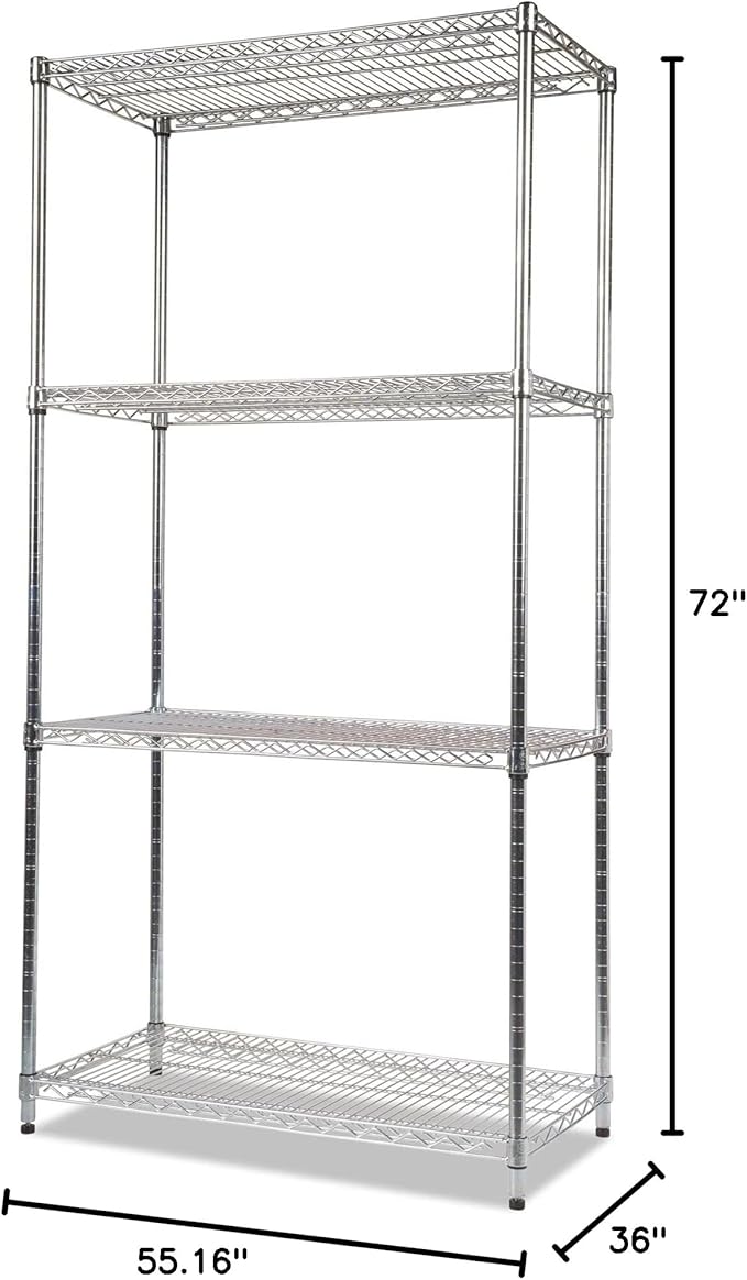 Alera NSF Certified Industrial Four-Shelf Wire Shelving Kit, 36w x 18d x 72h, Silver