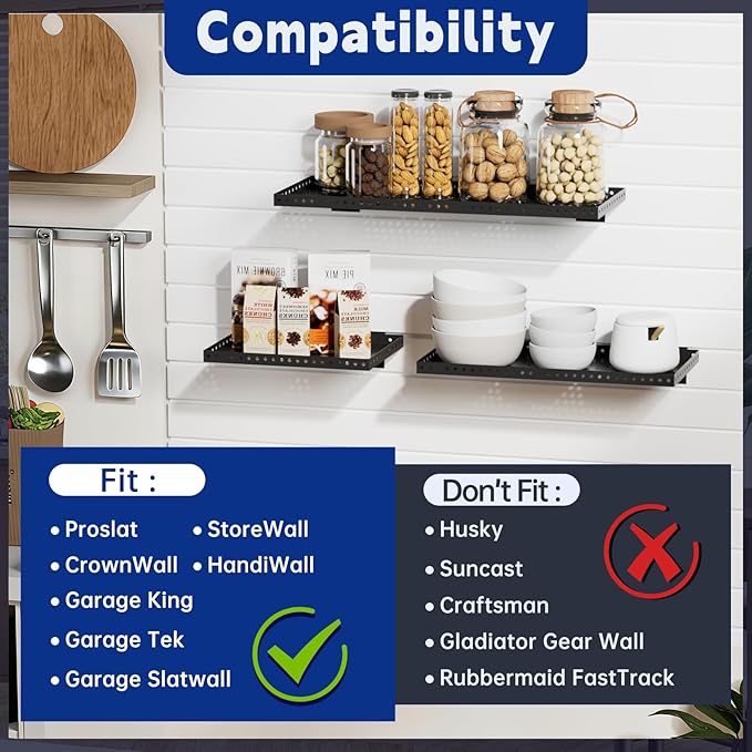 Heavy Duty Slatwall Shelf 16x12Inch, Steel Slatwall Accessories Storage Rack for Garage, Retail, Workshop (4, 16x12Inch)