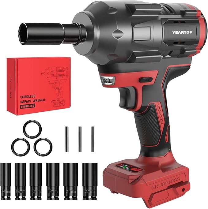 Cordless Impact Wrench 1/2 inch for Miwaukee 18V Battery, 900Ft-lbs(1200N.m) Brushless Impact Driver with 4-Mode Speed, High Torque Impact Gun with 6 Sockets, LED Work Light (Battery NOT included)