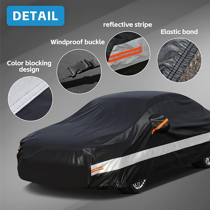 10 Layers Sedan Car Cover Waterproof All Weather for Automobiles,100% Waterproof Outdoor Car Covers Rain Snow UV Protection. Custom Fit for Honda Civic, Toyota Corolla, Hyundai Elantra,etc