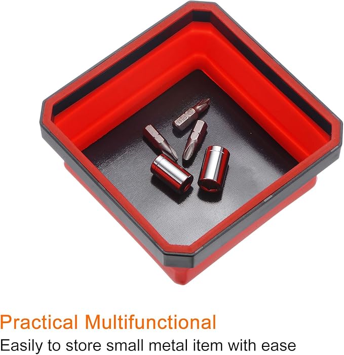 HARFINGTON Collapsible Magnetic Parts Tray Foldable Tool Trays Square Small Metal Parts Organiser for Fixing Screw Bolts Nuts Washers Pins, Red