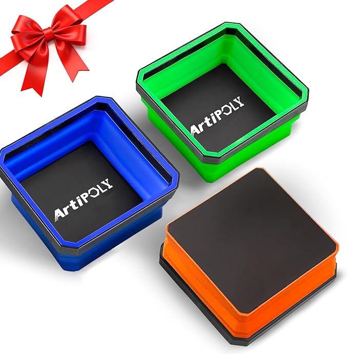 Collapsible Magnetic Parts Tray Set, 3 Pack Foldable Silicone Magnetic Tool Trays for Bolts Screws Nuts & Small Metal Parts, 4.5” Upgraded Square Silicone Bowls with Dual-Sided Magnetic Base