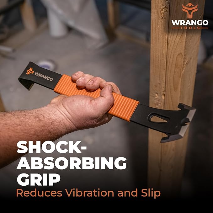 Wrango Tools - 15" Flat Bar Pry Bar - Patented Wide Winged Ends - Heavy Duty Crowbar with Nail Pullers - High Carbon Steel with Shock Absorbing Grip - Roofing & Construction Tool - 5% Donated To Help Farmers