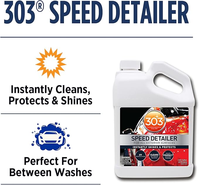 303 Products Speed Detailer - Instantly Shines and Protects Paint - for All Exterior Automotive Surfaces - Cleans Between Washes - UV Protection, 1 Gallon, (30229)