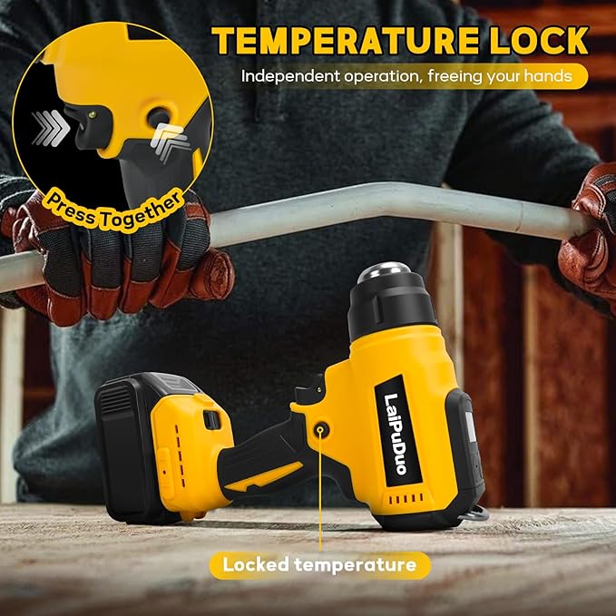 Cordless Heat Gun for Dewalt 20v Battery, 300W Fast Heating Hot Air Gun, 2-Temp Setting 86℉-1022℉(30°C-550°C) with 3 Nozzles for DIY Crafting, Shrink Tubing(Tool Only)