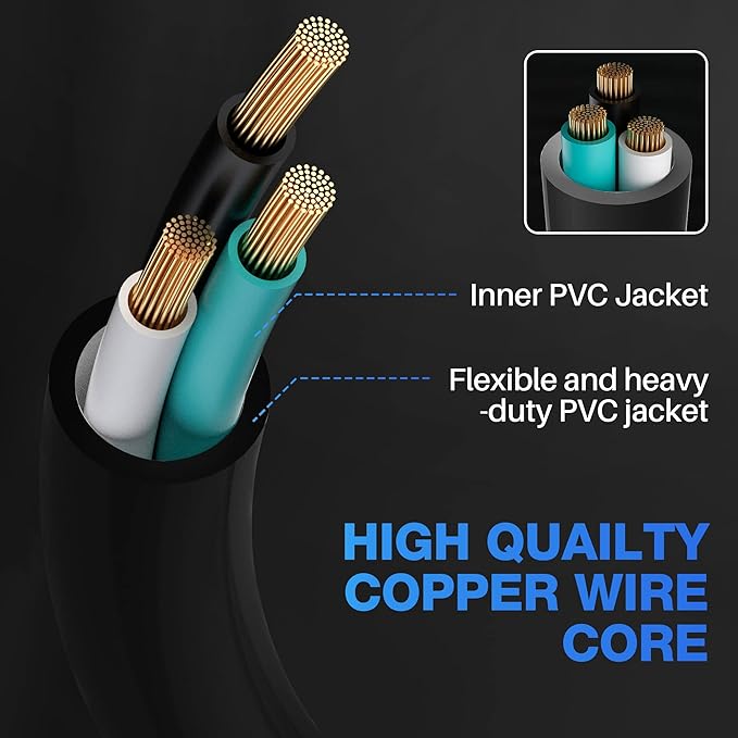 Extension Cord 15 FT, 3 Prong Extension Power Cord, 90 Degree Right Angle Plug Design, 16/3 Gauge Flexible Cold, 13A 1625W 16AWG, Save Space 3 Prong Electric Cord, ETL, Black Cable with 25 Cable Ties