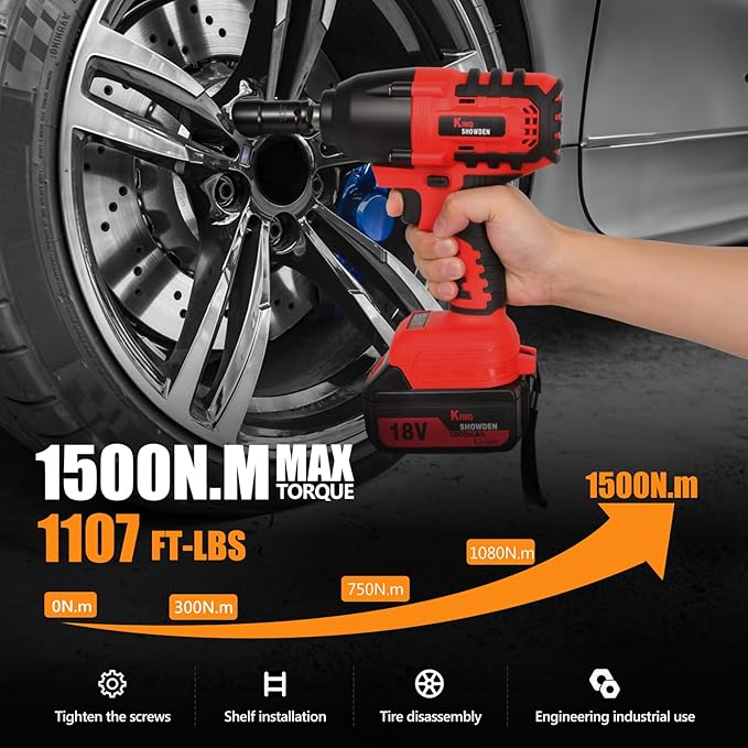 Cordless Impact Wrench, 1/2" 18V 1500Nm 4 in 1 Brushless Power Drill Driver Screwdriver Kit