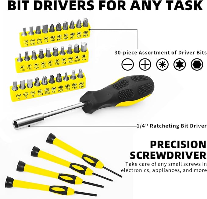 58-Piece Tool Kit Basic Home Repair Tool Set, General Household Hand Tool Kit,Small Tool Kit with Plastic Toolbox Mini Tool kit for Women, Office & College Repairs Yellow