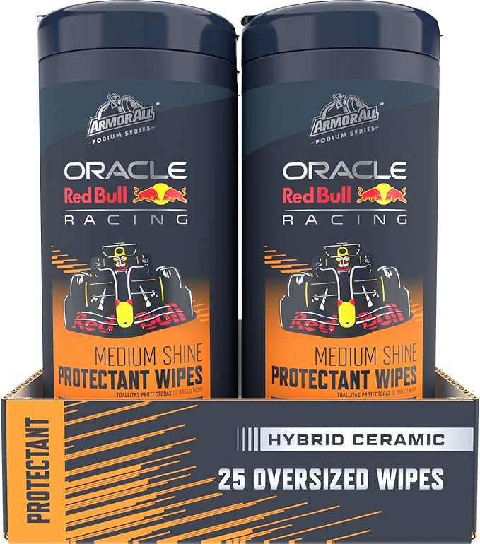 Armor All Podium Series Hybrid Ceramic Medium Shine Protectant Wipes, 25 Count, Interior Car Wipes Developed in Collaboration With Oracle Red Bull Racing