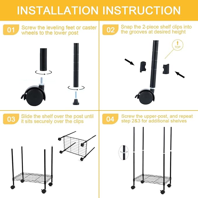 Simple Deluxe 6-Tier Shelving Units, 29.92'' W x 13.98'' D x 71.65'' H Adjustable Wire Shelving with Hanging Hooks and Wheels, Black