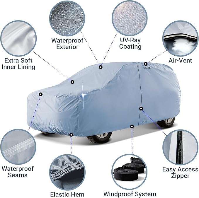 iCarCover 30-Layer Premium SUV Car Cover Waterproof All Weather | Rain Snow UV Sun Protection Full Car Covers | Venue, Kia Soul, XB, Defender 90, Tracker 4-Door, Samurai, Size S59 (See Size Chart)