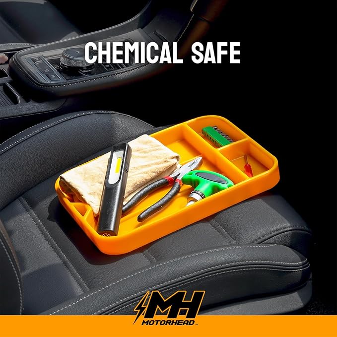 MOTORHEAD Super Grip Silicone Tool Tray Set (4-Piece: 23”, 16”, 12” & 4”) Magnetic, Non-Slip, Anti-Scratch,Withstands Temperatures Up to 248°F/120°C, Non-Conductive & Anti-Static, Orange (AT06006G)