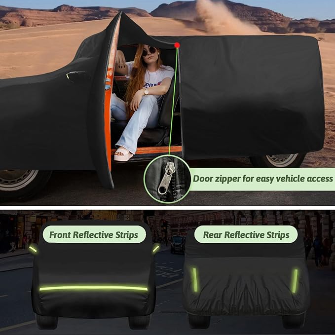 Car Cover for Hummer H3 SUV 2006-2010, 210T Waterproof Sun Rain UV Dust Snow Protection Outdoor H3 Full Car Cover with Windproof Gust Strap and Zipper Door-Black