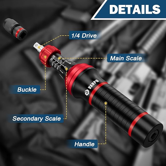 VANPO Torque Screwdriver Set, 10–60 in-lb, 64 Pcs 1/4" Drive Torque Wrench Screwdriver Kit with T-Bar & Flat, Hex, Torx, and S2 Bits for Scope, Electronics Assembly & Micro Device Repair