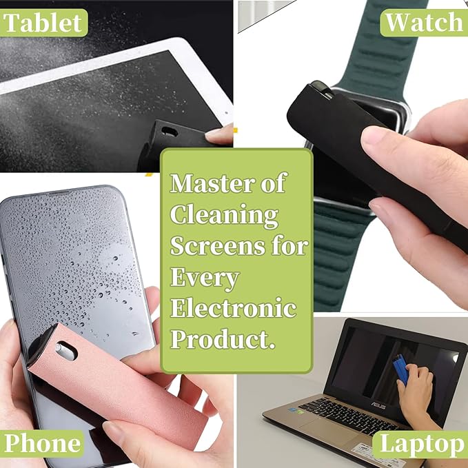 Electronic Touch Screen Cleaner Spray and Wiper, Car Laptop Phone Computer TV Screen Cleaning Accessories for MacBook Display iPad iPhone, Fingerprint Eraser for Screens of Mac - Yellow Green Blue