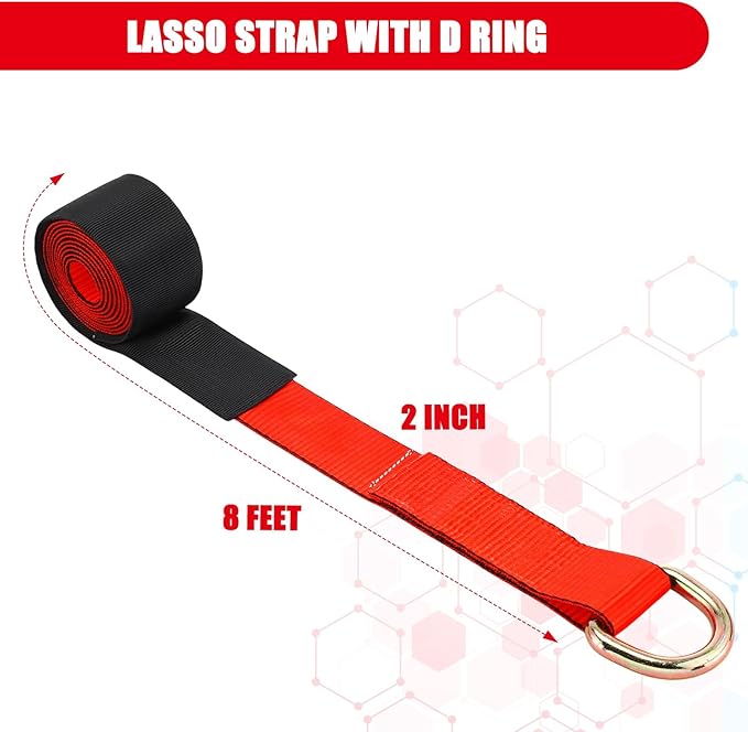 Lasso Tow Truck Straps with D Ring 11, 000 Lbs Break Strength D Ring Auto Tie Down Wheel Lift Trailer Strap for Hauling Utv SUV Wrecker Rollback