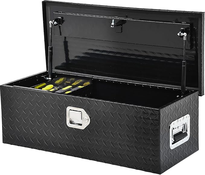 AUTOSAVER88 48 Inch Truck Bed Tool box, Heavy Duty Aluminum Diamond Plate Tool Box Chest, Waterproof Chest Storage Box with Sliding Shelf and Lock for Trucks, Trailers, RVs, Warehouses