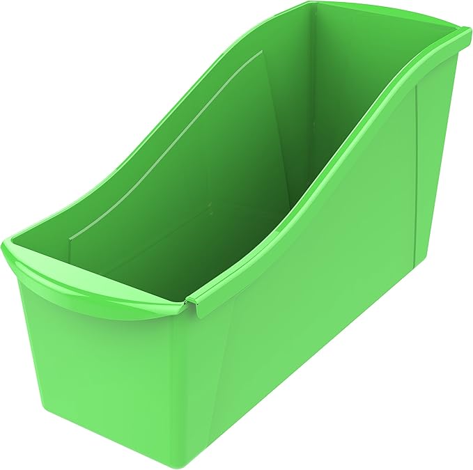 Storex Large Book Bin, Interlocking Plastic Organizer for Home, Office and Classroom, Green, 6-Pack (71104A06C)