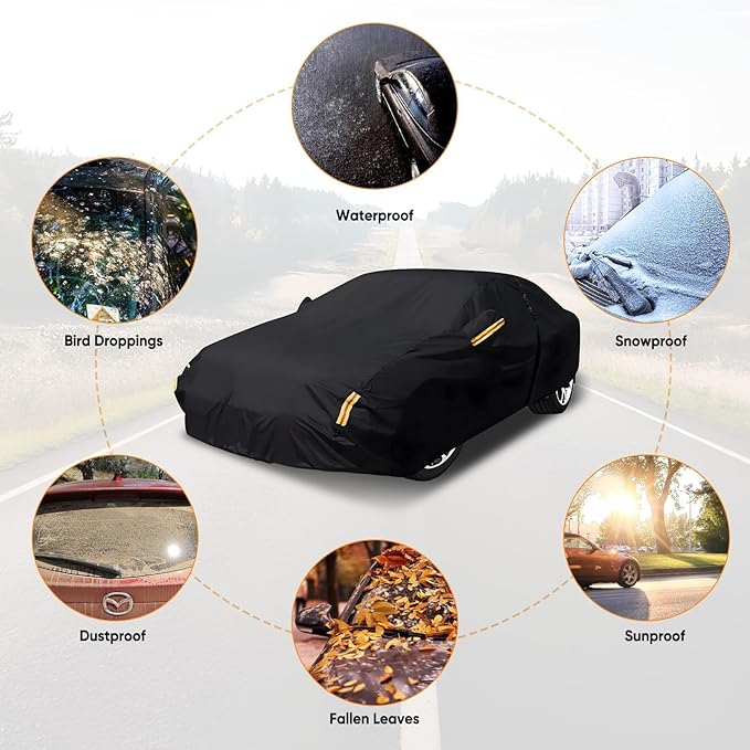 NEVERLAND Sedan Car Cover Waterproof Heavy Duty All Weather Protection Snow Anti-UV Windproof Outdoor Full Car Cover Fit for Automobiles BMW/Mercedes-Benz/Honda（for Car Size:183''L x 70''W x 59''H）