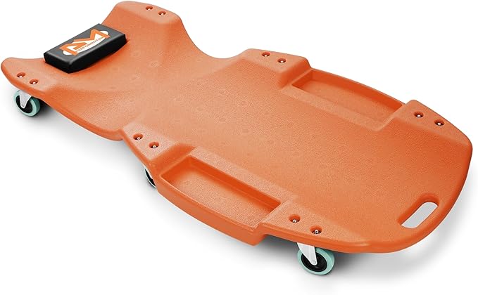 PM PERFORMOTOR Inches Heavy-Duty Low-Profile Roller Automotive Creeper with Padded Headrest, Orange, PM-TOL-CPC48-OG