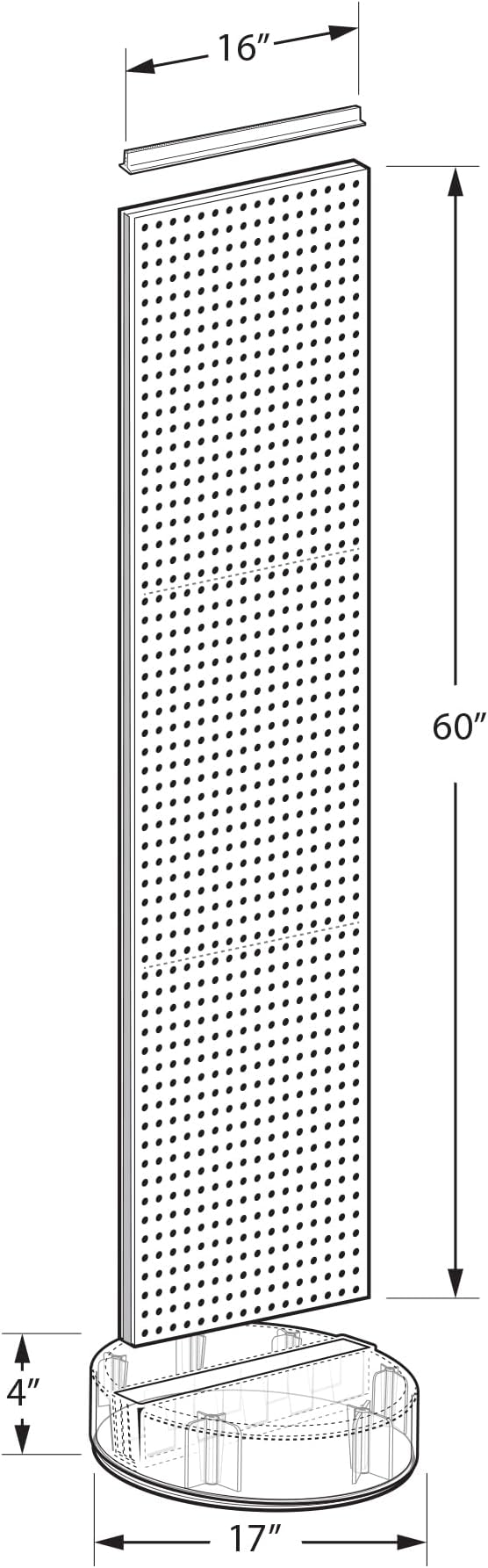 Azar Displays 700780 TWO-SIDED PEGBOARD FLOOR DISPLAY W/C-CHANNEL SIDES ON REVOLVING ROUND STUDIO BASE. PANEL SIZE: 16"W X 60"H, (Charcoal Graphite)
