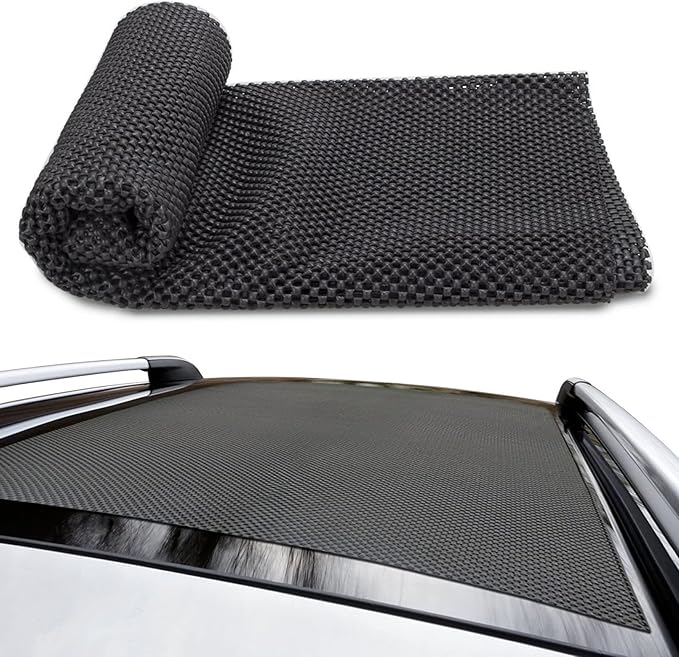 1 PC Car Roof Cargo Bag Anti-Slip Mat, 3.93 Ft x 3.28 Ft Multi-Functional Trunk Luggage PVC Anti-Scratch Protective Mat, Cuttable Foldable Storage Buffer Pad, Universal for Cars Home (Black)