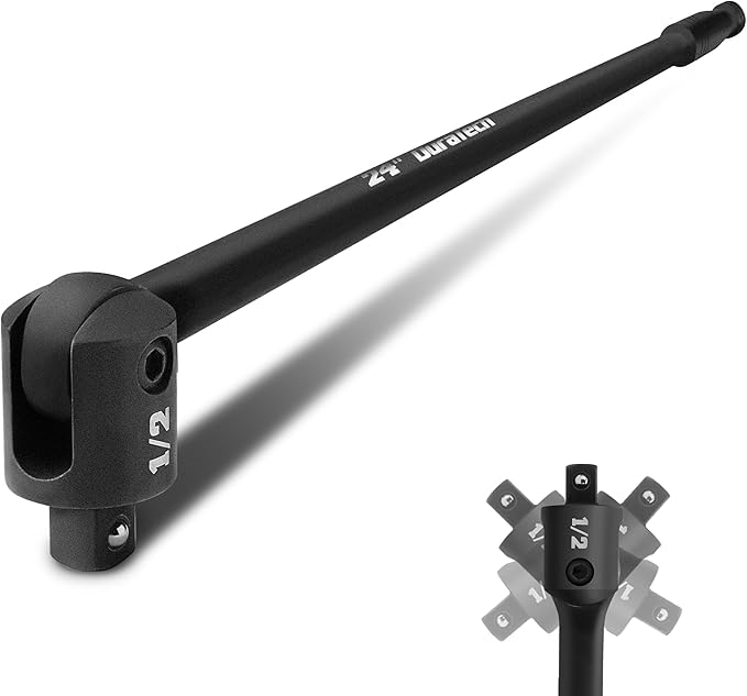 DURATECH Breaker Bar, 1/2'' Drive 24-Inch Breaker Bars Heavy Duty, with 240° Flex Head, Spring-loaded Detent Ball, CR-MO Head, Premium Black Phosphate Finish