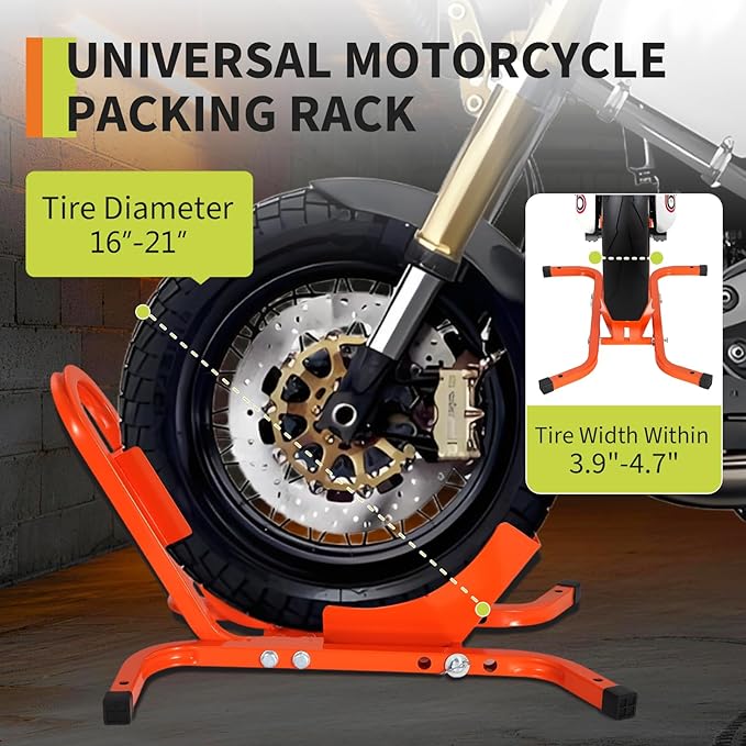 1800 Lb Capacity Heavy Duty Motorcycle Wheel Chock – Dirt Bike Wheel Chocks Adjustable 16"-21" Tire Fit for Cruisers, Dirt Bikes & ATVs, Rust-Resistant Steel Trailer & Garage Mount,Orange