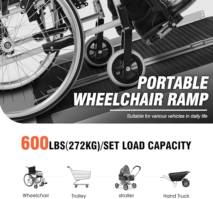 DNA Motoring 3FT Portable Non-Slip Wheelchair ramp, 600lbs Capacity Aluminium Versatile Loading Ramp, Non-Skid Ramps Telescopic Ramps for Home, Steps, Stairs, TOOLS-00613