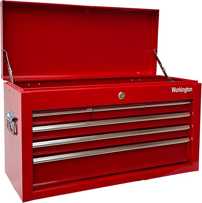 Workington Portable Metal Tool Chest with 6 Drawers, 24" 6-Drawer Tool Chest Cabinet with Ball Bearing Drawer Slides, Steel Tool Storage Box Organizer 4005 Red