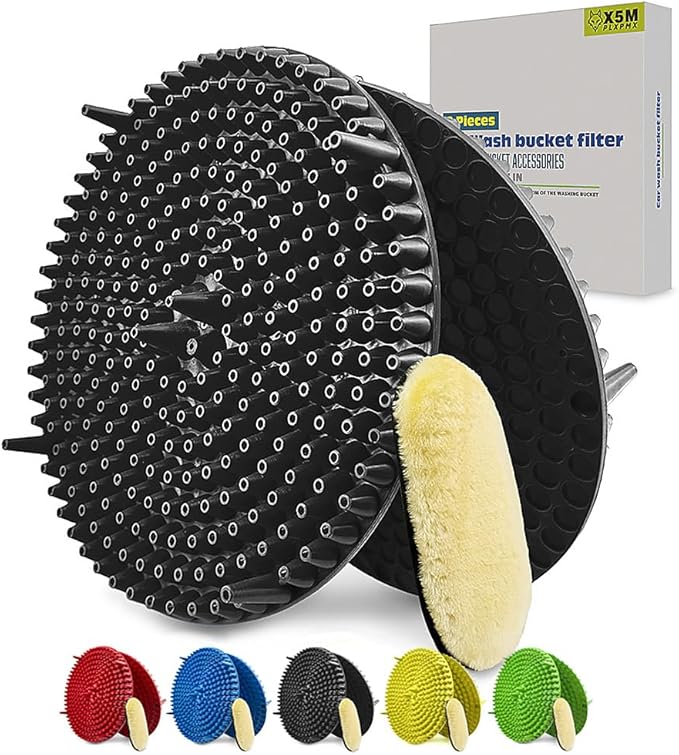 10.4" Heavy Duty Grit Trap (2-Pack) & Wash Mitt Kit - Premium Car Wash Bucket Filter Insert, Dirt Separator, Fits 3.5-5 Gallon (Black Kit)