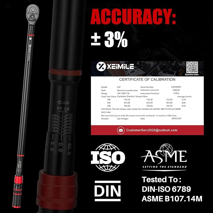 3/4-Inch Drive Click Torque Wrench - 100-700 Ft-Lb/136-949Nm, Dual-Direction Adjustable 48 Tooth Inch Pound Torque Wrench, Accuracy 3% for Car, Truck, Tractor, Maintenance and Product Assembly