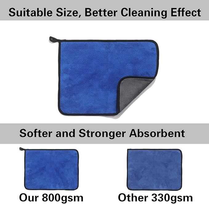 Microfiber Cleaning Cloth for Car,800GSM Thick Micro Fiber Towel Dish Cloths Cleaning Rags for Washing Dishes 12" x 16",Quickie Car Glass Drying Towels Detailing (3Pack)