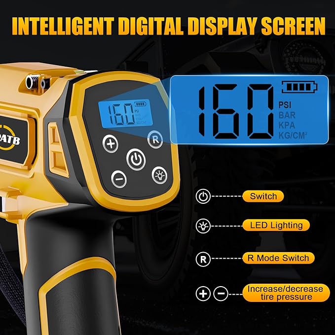 Cordless Air Compressor for Dewalt 20V Max Battery,150PSI Portable Tire Inflator Handheld Air Pump with Digital Pressure Gauge for Cars Motorcycles Bikes Sport Balls (No Battery)