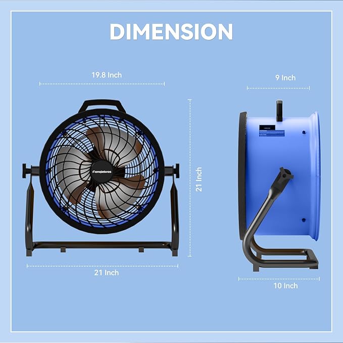 16 Inch High Velocity Industrial Floor Fan, 3000 CFM Heavy Duty Metal Shop Fan, 3 Speeds, 360° Tilt & Wall Mountable, Portable Air Circulator for Garage Workshop Warehouse Gym - UL Listed