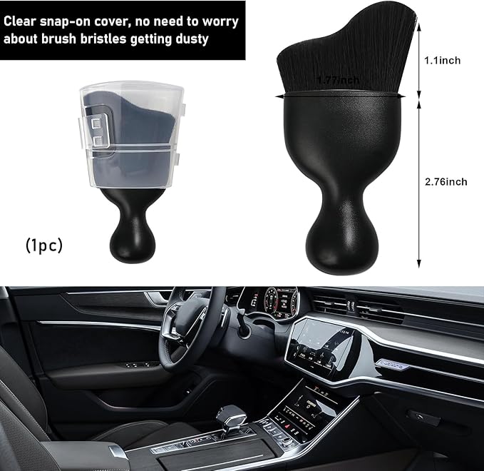Ziciner Car Detailing Brush, Curved Soft Bristles Auto Removal Dust Collectors, Universal Vehicle Dashboard, Air Conditioner Vents etc Interior Cleaning Tool Accessories (Black)